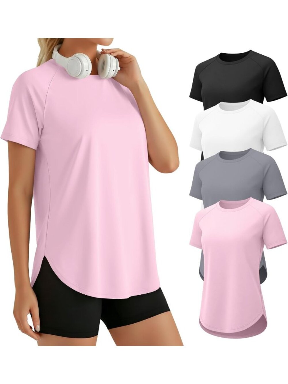 4 Pack Women's Athletic Workout Tops - Breathable, Moisture-Wicking Activewear